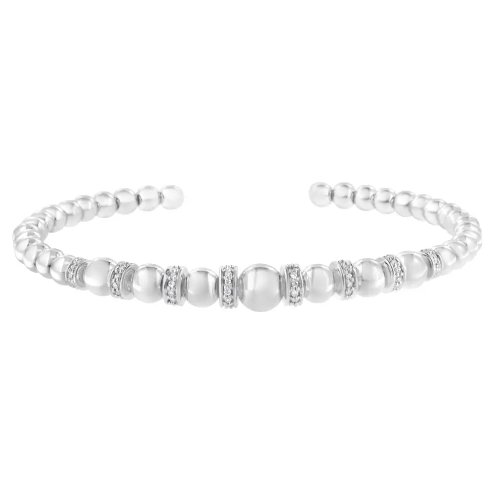 .925 Sterling Silver 1/4 Cttw Diamond Rondelle Graduated Ball Bead Cuff Bangle Bracelet (i-j Color I2-i3 Clarity)