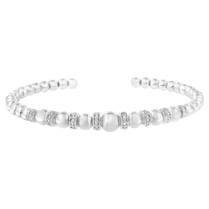 .925 Sterling Silver 1/4 Cttw Diamond Rondelle Graduated Ball Bead Cuff Bangle Bracelet (i-j Color I2-i3 Clarity)