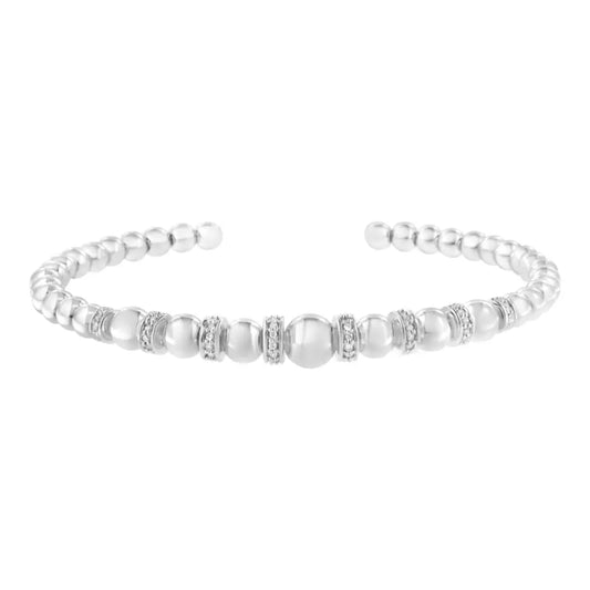 .925 Sterling Silver 1/4 Cttw Diamond Rondelle Graduated Ball Bead Cuff Bangle Bracelet (i-j Color I2-i3 Clarity)