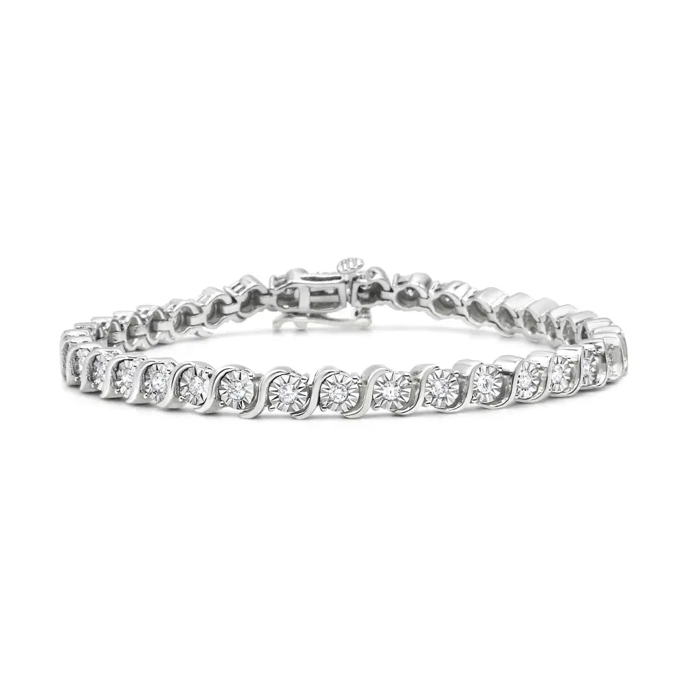 .925 Sterling Silver 1/4 Cttw Diamond Round Miracle Plate and ?S’ Link Tennis Bracelet (i-j Color I2- I3 Clarity)