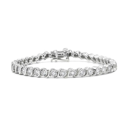 .925 Sterling Silver 1/4 Cttw Diamond Round Miracle Plate and ?S’ Link Tennis Bracelet (i-j Color I2- I3 Clarity)