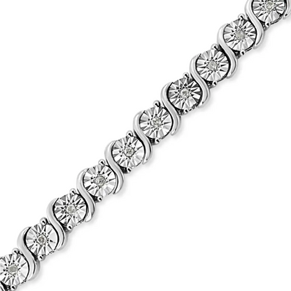 .925 Sterling Silver 1/4 Cttw Diamond Round Miracle Plate and ?S’ Link Tennis Bracelet (i-j Color I2- I3 Clarity)