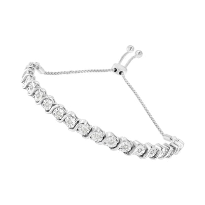 .925 Sterling Silver 1/4 Cttw Diamond ?S’ Curve Link Bolo Style Adjustable Bracelet (i-j Color I2-i3 Clarity) - Fine