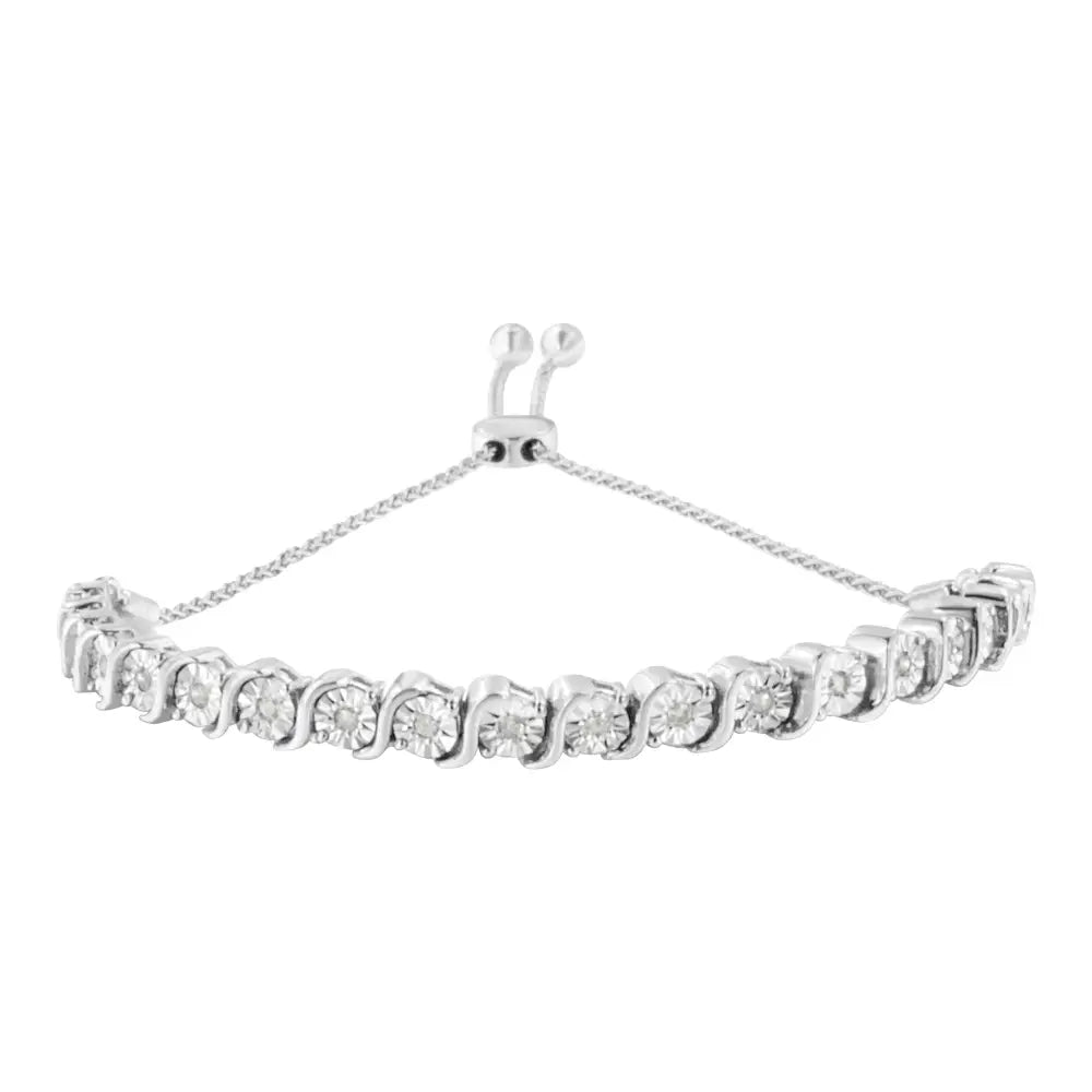 .925 Sterling Silver 1/4 Cttw Diamond ?S’ Curve Link Bolo Style Adjustable Bracelet (i-j Color I2-i3 Clarity) - Fine