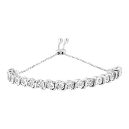 .925 Sterling Silver 1/4 Cttw Diamond ?S’ Curve Link Bolo Style Adjustable Bracelet (i-j Color I2-i3 Clarity) - Fine