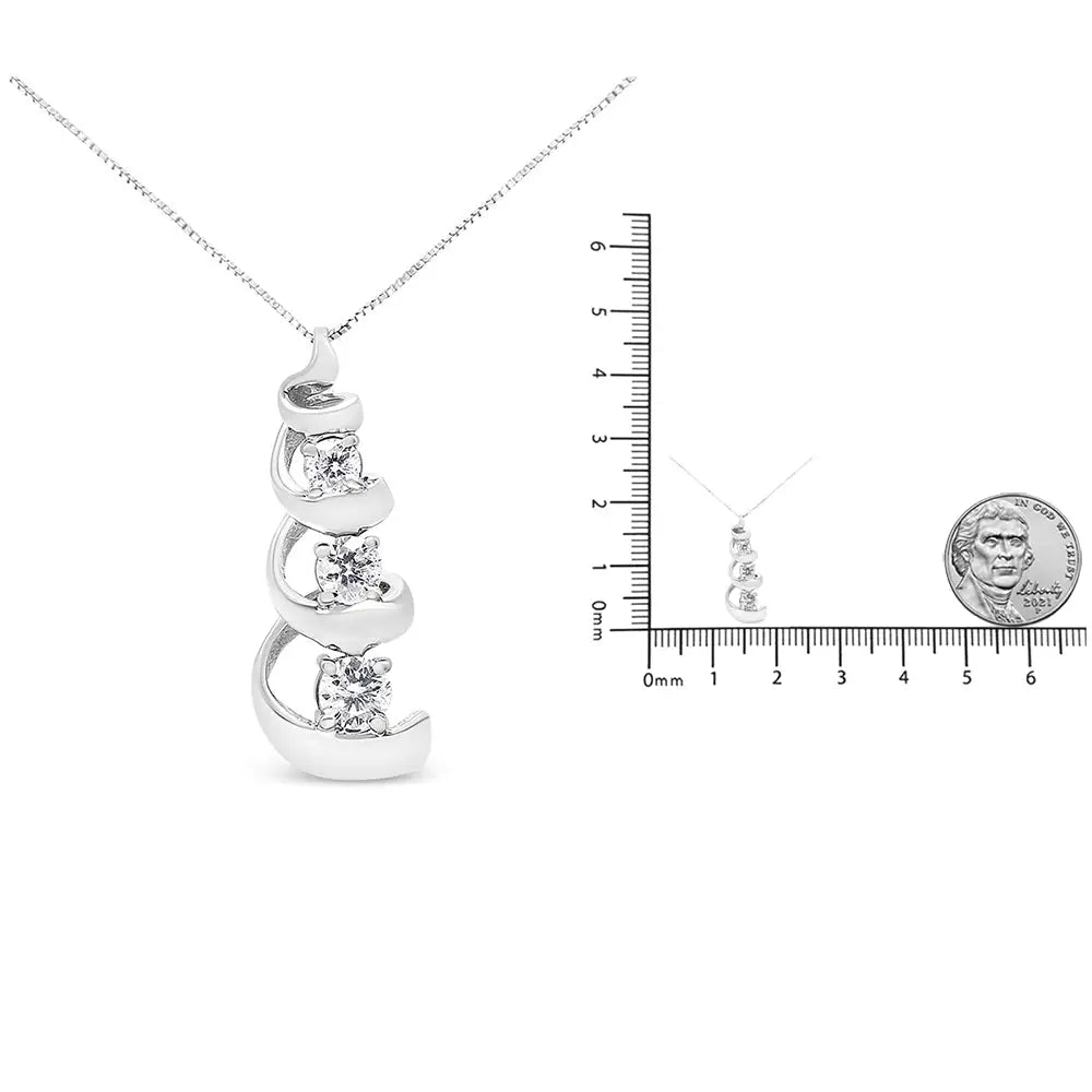 .925 Sterling Silver 1/4 Cttw Diamond Swirl Shape Pendant Necklace (i-j I2-i3) - Fine Jewelry us Direct