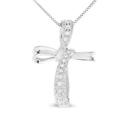 .925 Sterling Silver 1/4 Cttw Diamond Wrapped Cross 18’’ Pendant Necklace (h-i Color I-3 Clarity) - Fine Jewelry