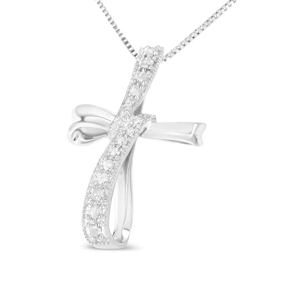 .925 Sterling Silver 1/4 Cttw Diamond Wrapped Cross 18’’ Pendant Necklace (h-i Color I-3 Clarity) - Fine Jewelry