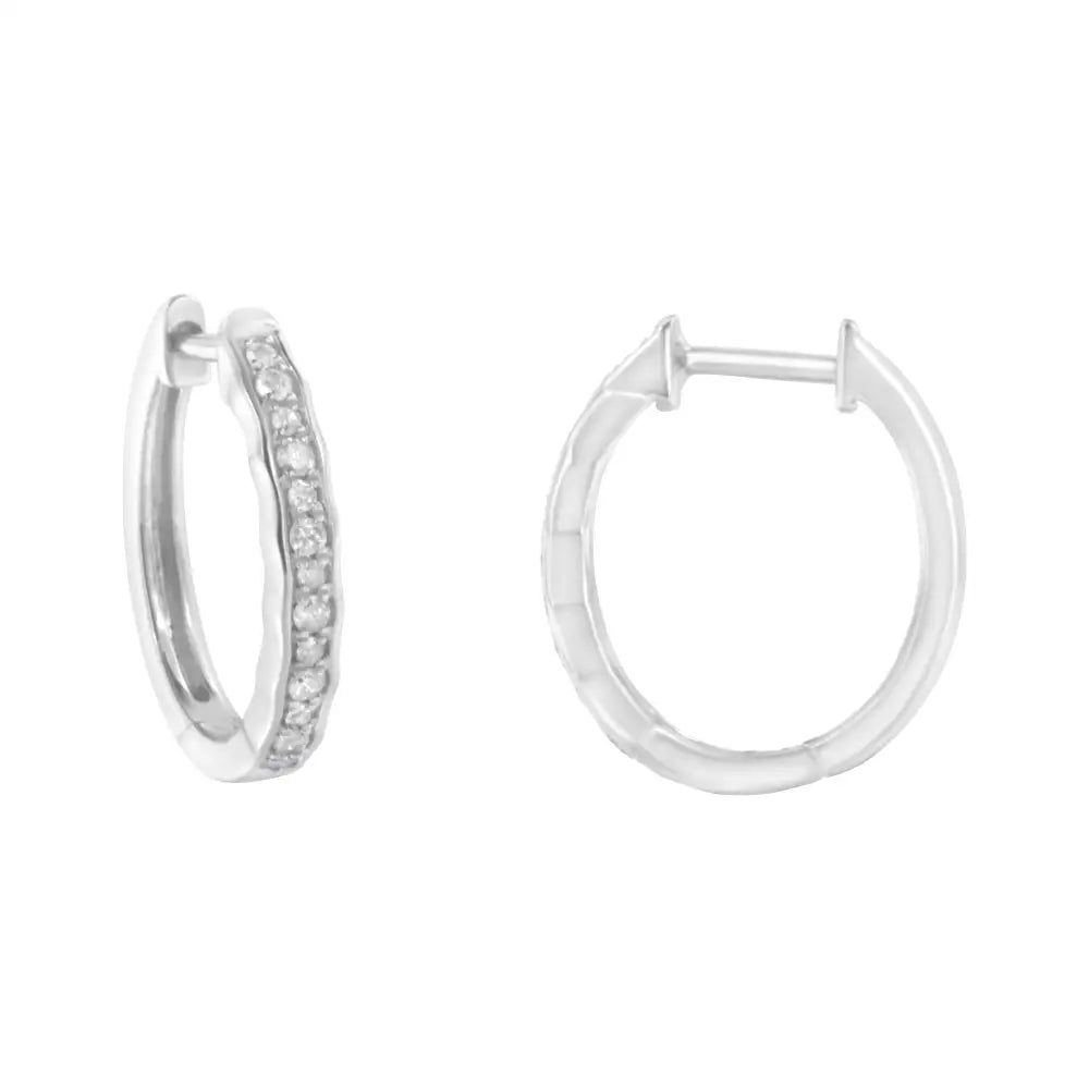 .925 Sterling Silver 1/4 Cttw Inlaid Diamond Curved Edge Hoop Earrings (i-j Color I3 Clarity) - Fine Jewelry us Direct