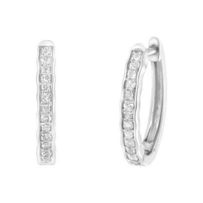 .925 Sterling Silver 1/4 Cttw Inlaid Diamond Curved Edge Hoop Earrings (i-j Color I3 Clarity) - Fine Jewelry us Direct