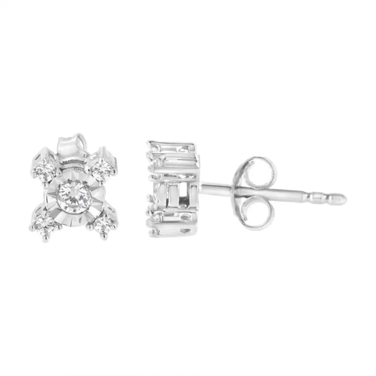 .925 Sterling Silver 1/4 Cttw Miracle Plate Set Round and Princess-cut Diamond ?X’ Shaped Stud Earrings (i-j Color