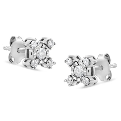 .925 Sterling Silver 1/4 Cttw Miracle Plate Set Round and Princess-cut Diamond ?X’ Shaped Stud Earrings (i-j Color