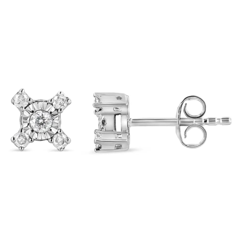 .925 Sterling Silver 1/4 Cttw Miracle Plate Set Round and Princess-cut Diamond ?X’ Shaped Stud Earrings (i-j Color