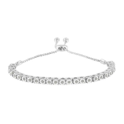 .925 Sterling Silver 1/4 Cttw Miracle-set Diamond 4”-10” Adjustable Bolo Tennis Bracelet (i-j Color I3 Clarity)