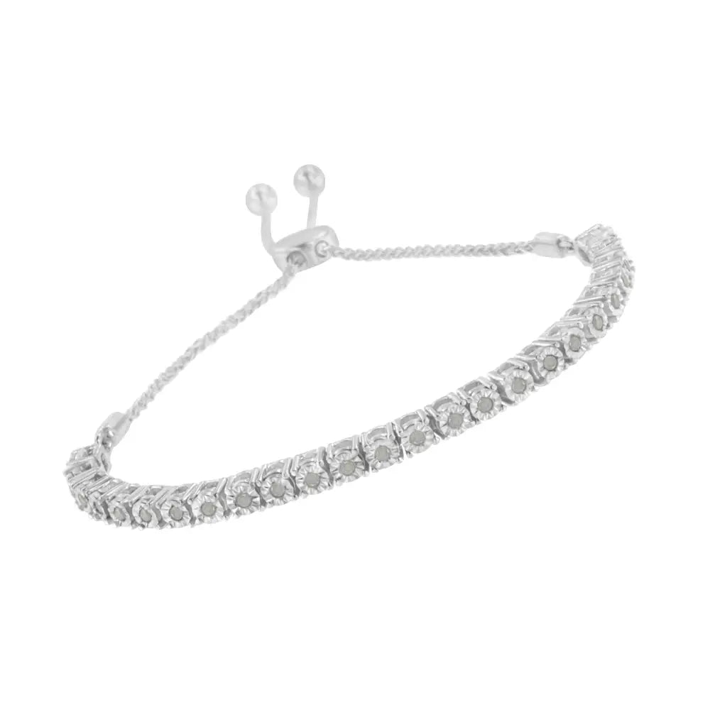 .925 Sterling Silver 1/4 Cttw Miracle-set Diamond 4”-10” Adjustable Bolo Tennis Bracelet (i-j Color I3 Clarity)