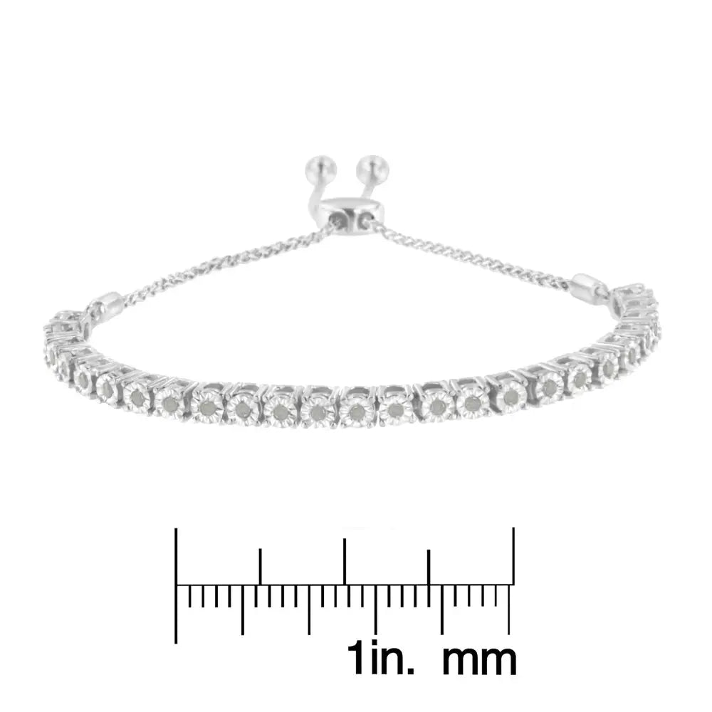 .925 Sterling Silver 1/4 Cttw Miracle-set Diamond 4”-10” Adjustable Bolo Tennis Bracelet (i-j Color I3 Clarity)