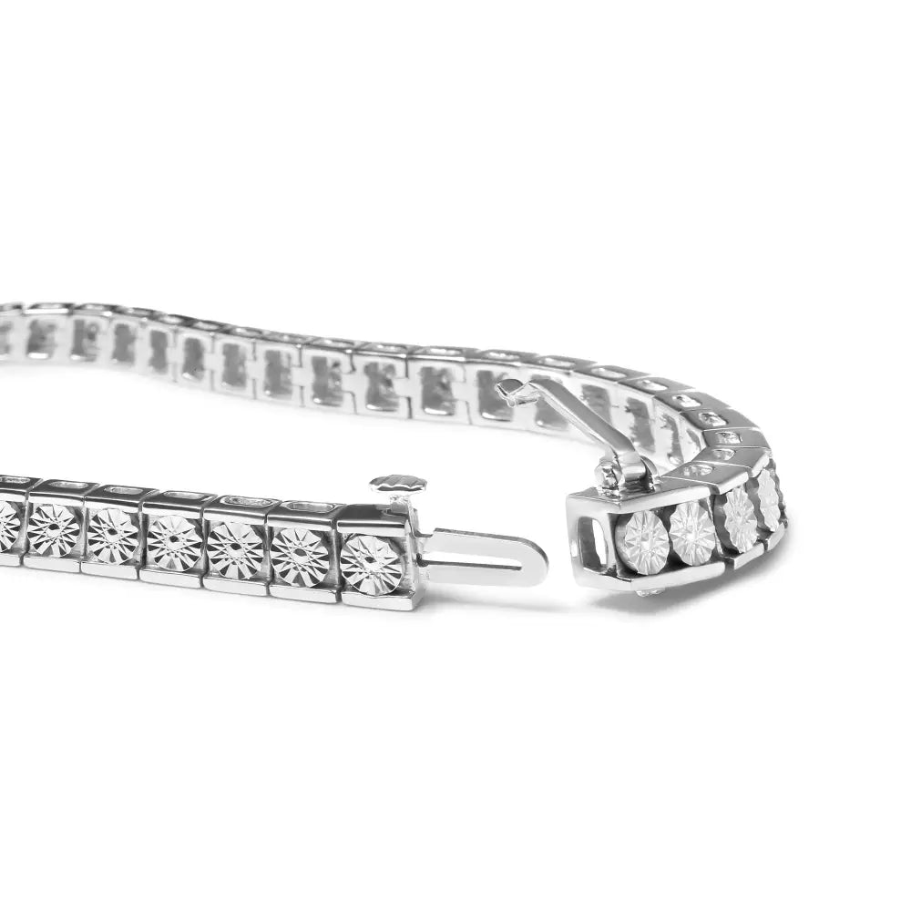 .925 Sterling Silver 1/4 Cttw Miracle Set Diamond and Bead Link 7.25’’ Tennis Bracelet (i-j Color I2-i3 Clarity)