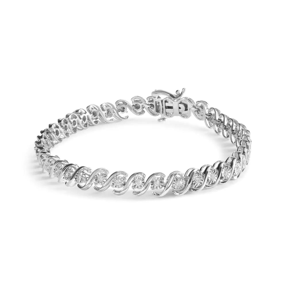 .925 Sterling Silver 1/4 Cttw Miracle Set Diamond and Beaded 7.25’’ Tennis Bracelet (i-j Color I2-i3 Clarity)