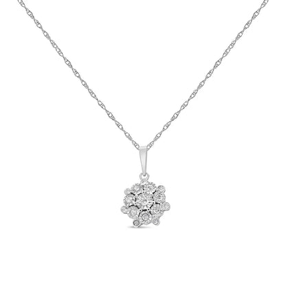 .925 Sterling Silver 1/4 Cttw Miracle Set Diamond Floral Cluster 18’’ Pendant Necklace for Women (i-j Color I1-i2