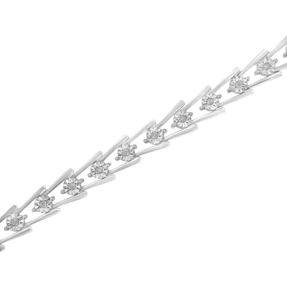 .925 Sterling Silver 1/4 Cttw Miracle Set Diamond Sleek and Open ?V’bracelet (i-j Color I3 Clarity) -7.5’’ - Fine