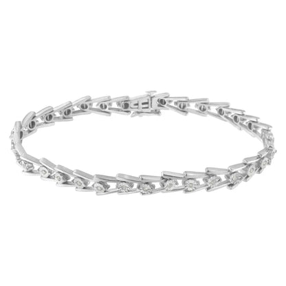 .925 Sterling Silver 1/4 Cttw Miracle Set Diamond Sleek and Open ?V’bracelet (i-j Color I3 Clarity) -7.5’’ - Fine