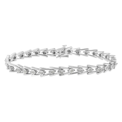 .925 Sterling Silver 1/4 Cttw Miracle Set Diamond Sleek and Open ?V’bracelet (i-j Color I3 Clarity) -7.5’’ - Fine