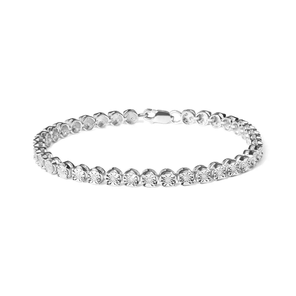 .925 Sterling Silver 1/4 Cttw Miracle-set Diamond Starburst Round Link Tennis Bracelet (i-j Color I2-i3 Clarity) - Size