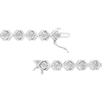 .925 Sterling Silver 1/4 Cttw Miracle Set Diamond ?X’ Link Bracelet (i-j Color I3 Clarity) - 7.25’’ - Fine