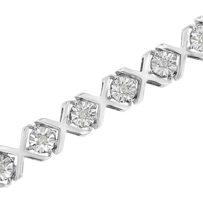 .925 Sterling Silver 1/4 Cttw Miracle Set Diamond ?X’ Link Bracelet (i-j Color I3 Clarity) - 7.25’’ - Fine