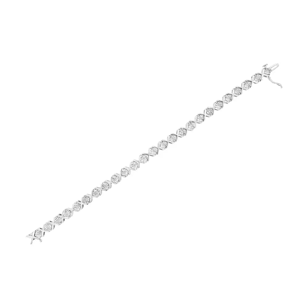 .925 Sterling Silver 1/4 Cttw Miracle Set Diamond ?X’ Link Bracelet (i-j Color I3 Clarity) - 7.25’’ - Fine