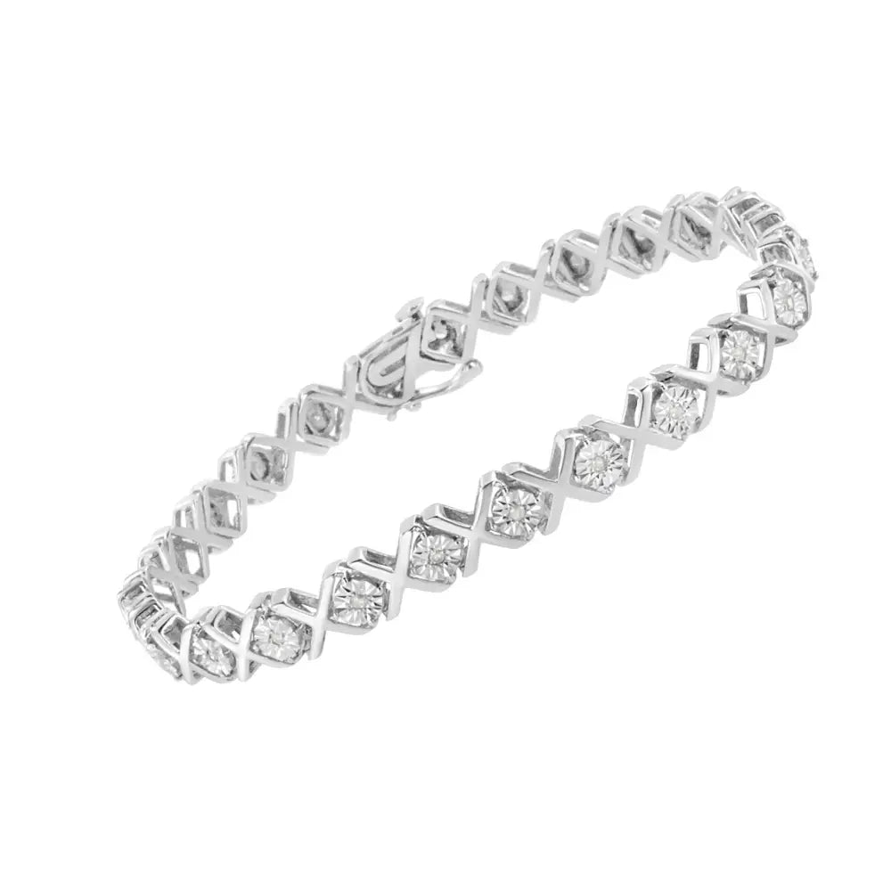 .925 Sterling Silver 1/4 Cttw Miracle Set Diamond ?X’ Link Bracelet (i-j Color I3 Clarity) - 7.25’’ - Fine