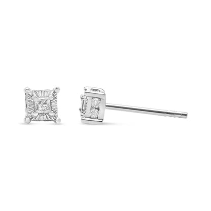 .925 Sterling Silver 1/4 Cttw Miracle Set Princess-cut Diamond Solitaire Stud Earrings with Hidden Halo (i-j Color