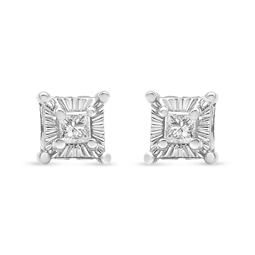 .925 Sterling Silver 1/4 Cttw Miracle Set Princess-cut Diamond Solitaire Stud Earrings with Hidden Halo (i-j Color