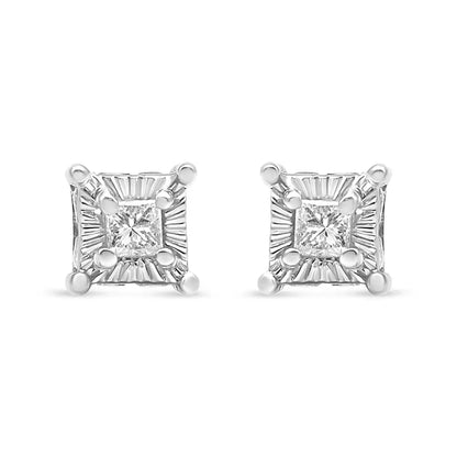 .925 Sterling Silver 1/4 Cttw Miracle Set Princess-cut Diamond Solitaire Stud Earrings with Hidden Halo (i-j Color