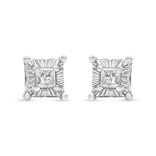 .925 Sterling Silver 1/4 Cttw Miracle Set Princess-cut Diamond Solitaire Stud Earrings with Hidden Halo (i-j Color