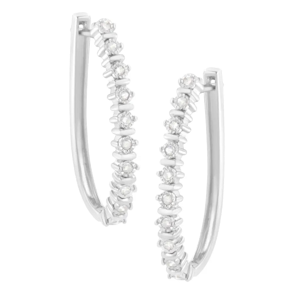 .925 Sterling Silver 1/4 Cttw Miracle-set Round-cut Diamond Hoop Earring (i-j Color I2-i3 Clarity) - Fine Jewelry