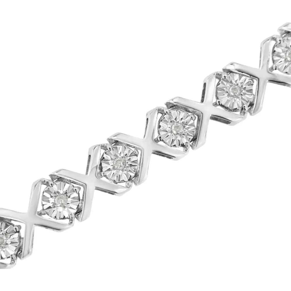 .925 Sterling Silver 1/4 Cttw Miracle-set Round Cut Diamond ?X’ Link Bracelet (i-j Color I3 Clarity) - Size