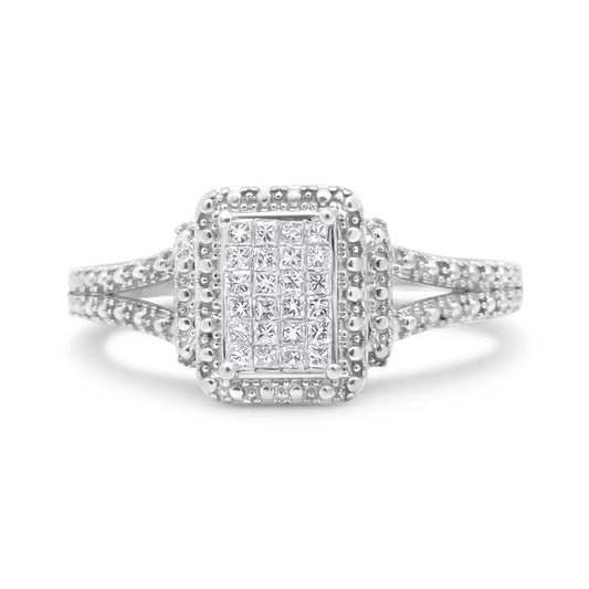 .925 Sterling Silver 1/4 Cttw Princess-cut Diamond Composite Engagement Ring with Beaded Shank (h-i Color Si1-si2