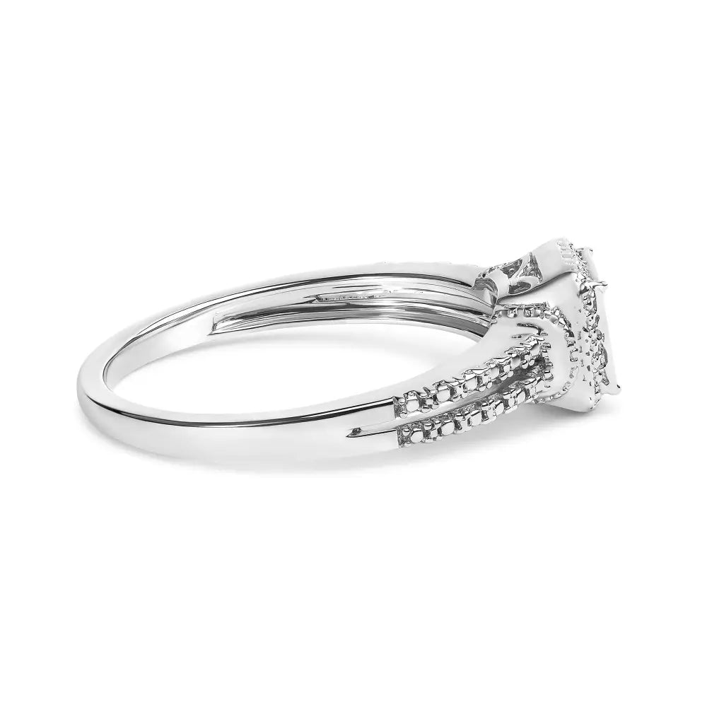 .925 Sterling Silver 1/4 Cttw Princess-cut Diamond Composite Ring with Beaded Halo (h-i Color Si1-si2 Clarity) - Fine