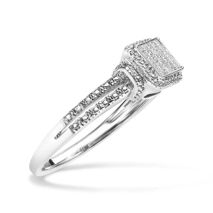 .925 Sterling Silver 1/4 Cttw Princess-cut Diamond Composite Ring with Beaded Halo (h-i Color Si1-si2 Clarity) - Fine