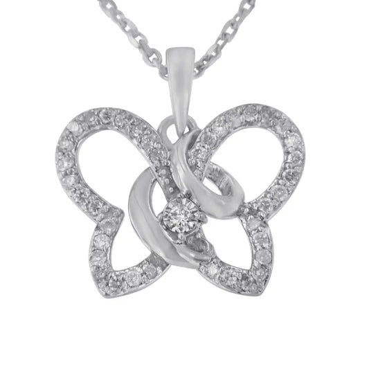 .925 Sterling Silver 1/4 Cttw Prong-set Diamond Butterfly 18’’ Pendant Necklace (h-i Color I1-i2 Clarity) - Fine