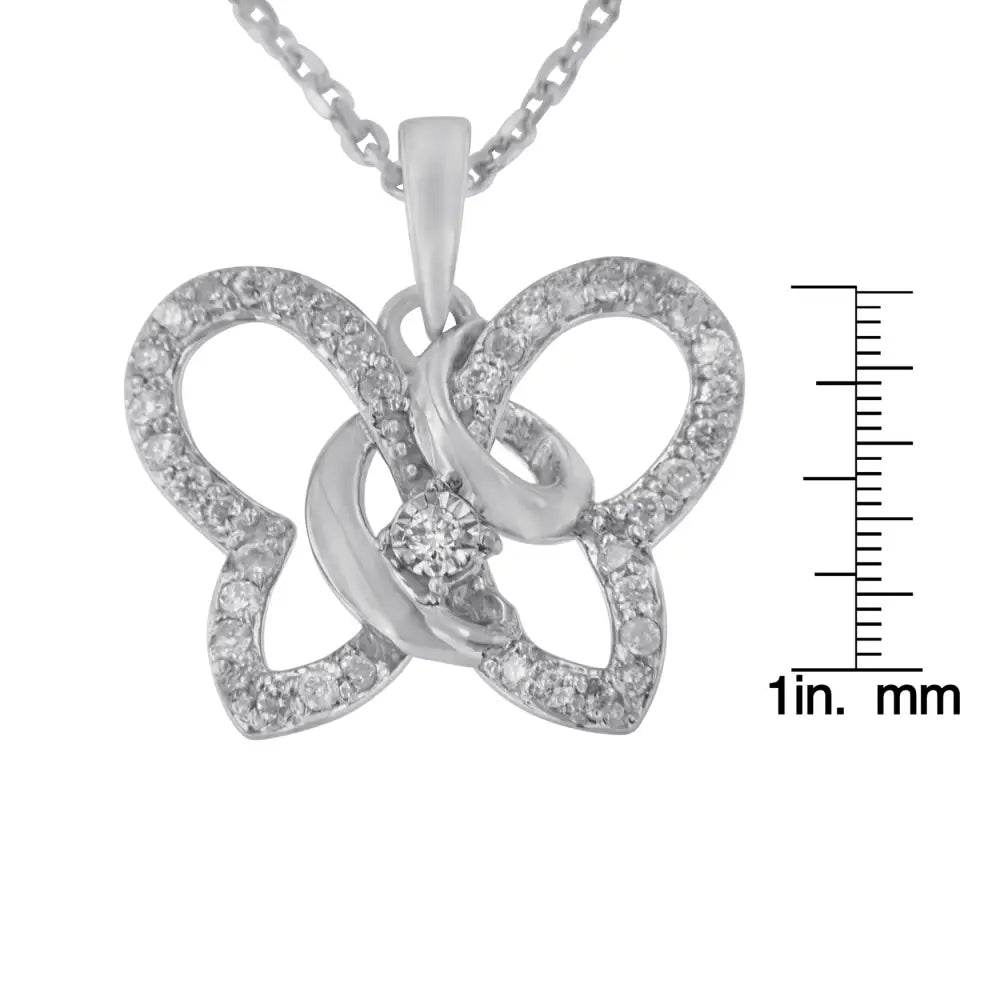 .925 Sterling Silver 1/4 Cttw Prong-set Diamond Butterfly 18’’ Pendant Necklace (h-i Color I1-i2 Clarity) - Fine