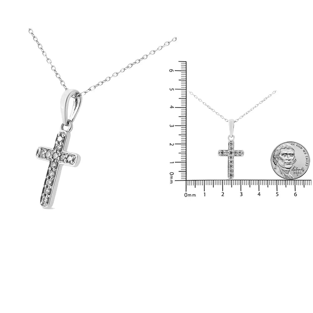 .925 Sterling Silver 1/4 Cttw Prong Set Round-cut Diamond Cross 18’’ Pendant Necklace (j-k Color I2-i3 Clarity)