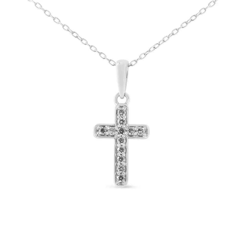 .925 Sterling Silver 1/4 Cttw Prong Set Round-cut Diamond Cross 18’’ Pendant Necklace (j-k Color I2-i3 Clarity)