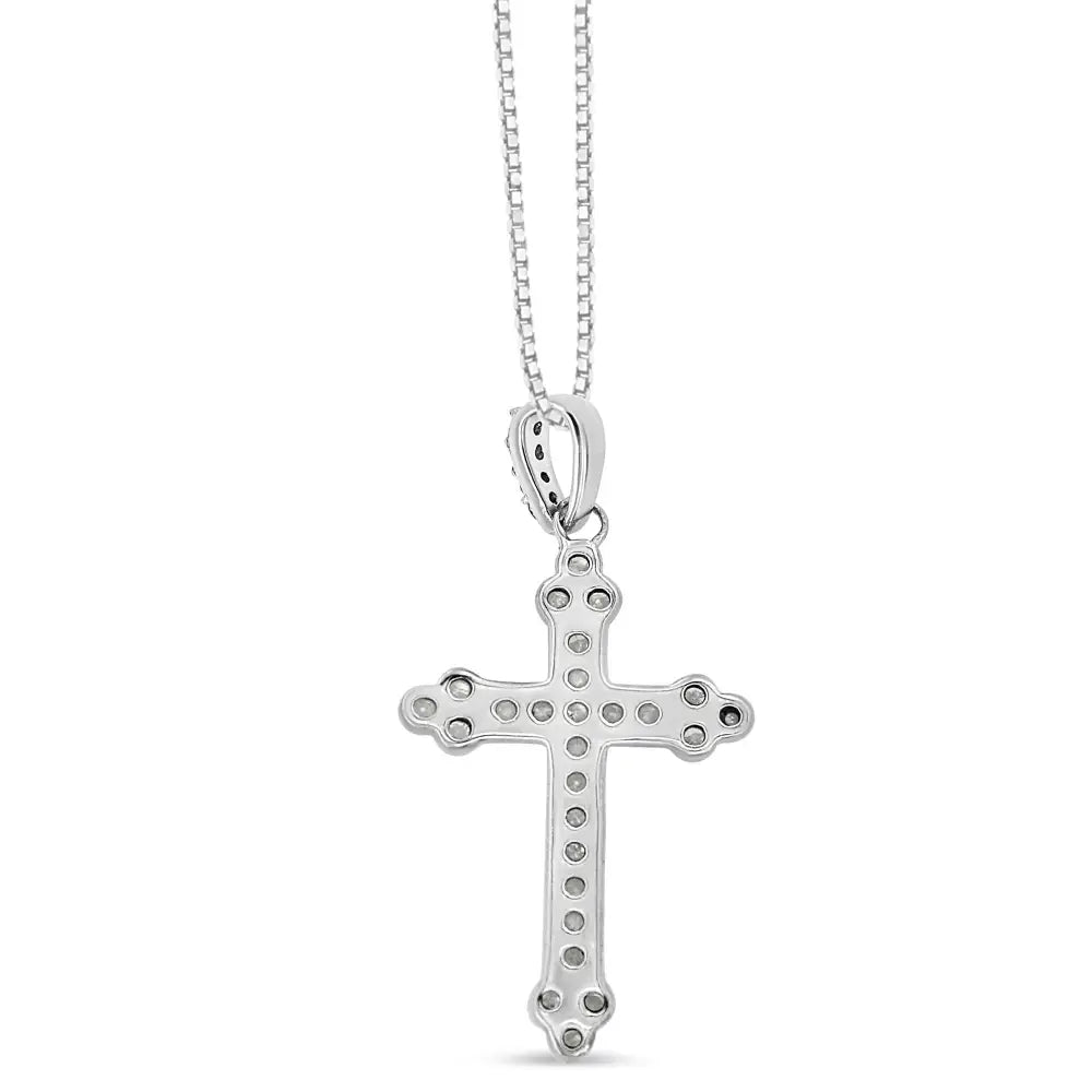 .925 Sterling Silver 1/4 Cttw Prong Set Round-cut Diamond Cross 18’’ Pendant Necklace - (i-j Color I3-promo