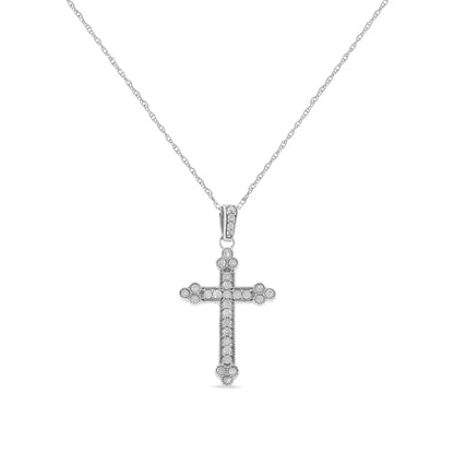 .925 Sterling Silver 1/4 Cttw Prong Set Round-cut Diamond Cross 18’’ Pendant Necklace - (i-j Color I3-promo