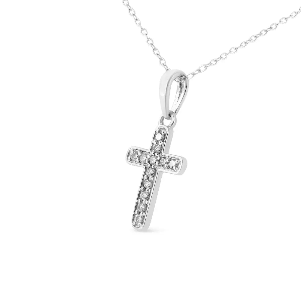 .925 Sterling Silver 1/4 Cttw Prong Set Round-cut Diamond Cross 18’’ Pendant Necklace (j-k Color I2-i3 Clarity)