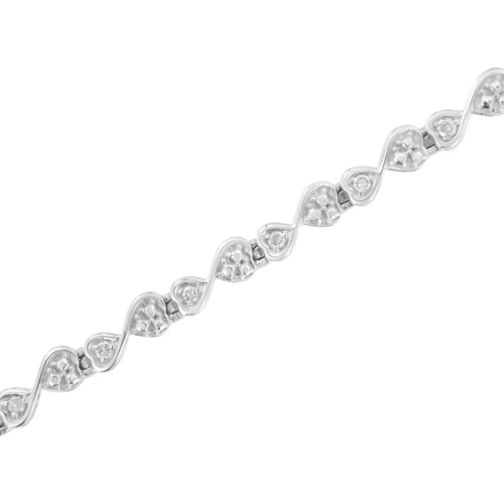 .925 Sterling Silver 1/4 Cttw Prong Set Round-cut Diamond Heart and Infinity Link Bracelet (i-j Color I2-i3 Clarity)