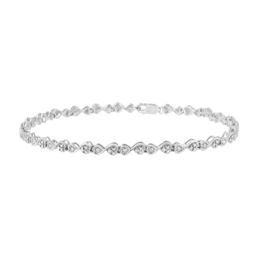 .925 Sterling Silver 1/4 Cttw Prong Set Round-cut Diamond Heart and Infinity Link Bracelet (i-j Color I2-i3 Clarity)