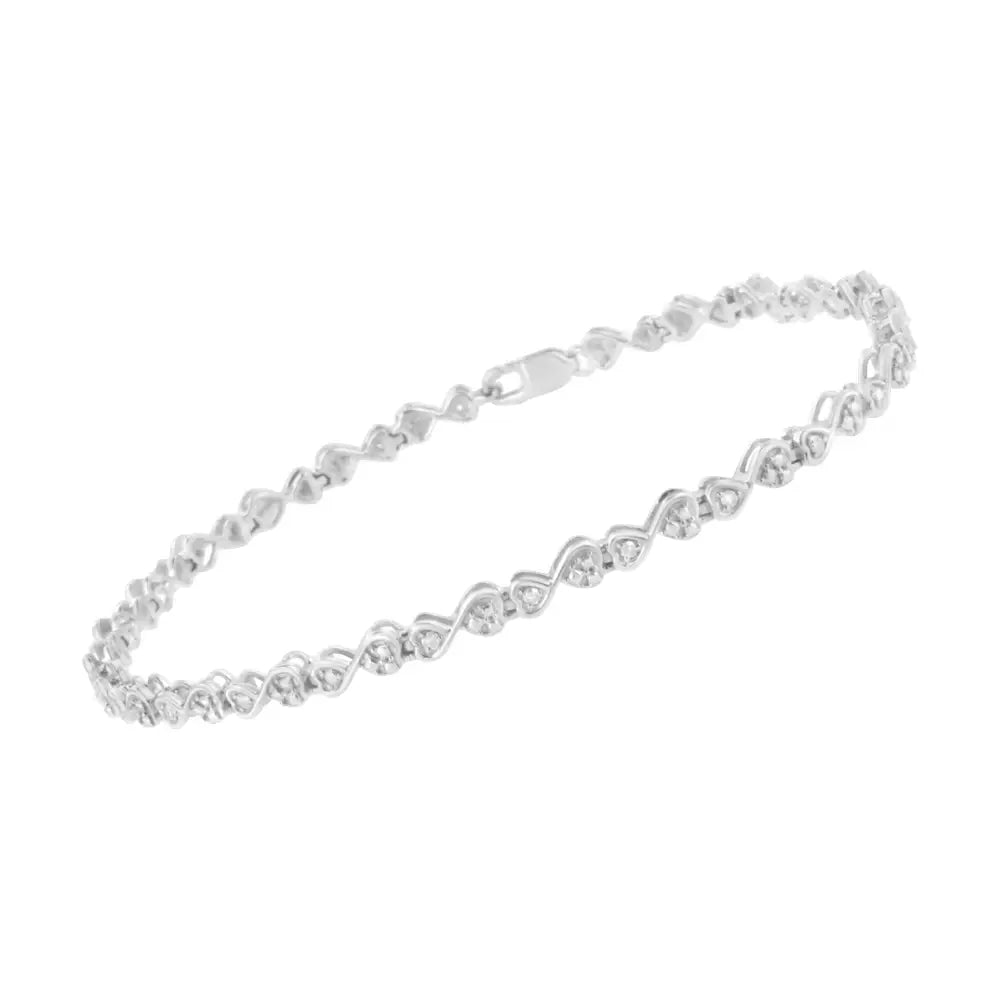 .925 Sterling Silver 1/4 Cttw Prong Set Round-cut Diamond Heart and Infinity Link Bracelet (i-j Color I2-i3 Clarity)